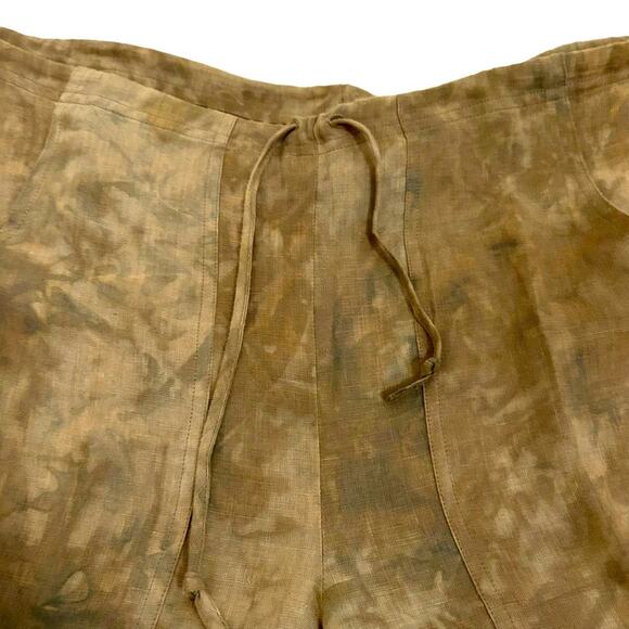 Chico’s Design Size 0 XS Brown Linen Tie Dye Print Drawstring Crop Cargo Pants - Picture 4 of 15